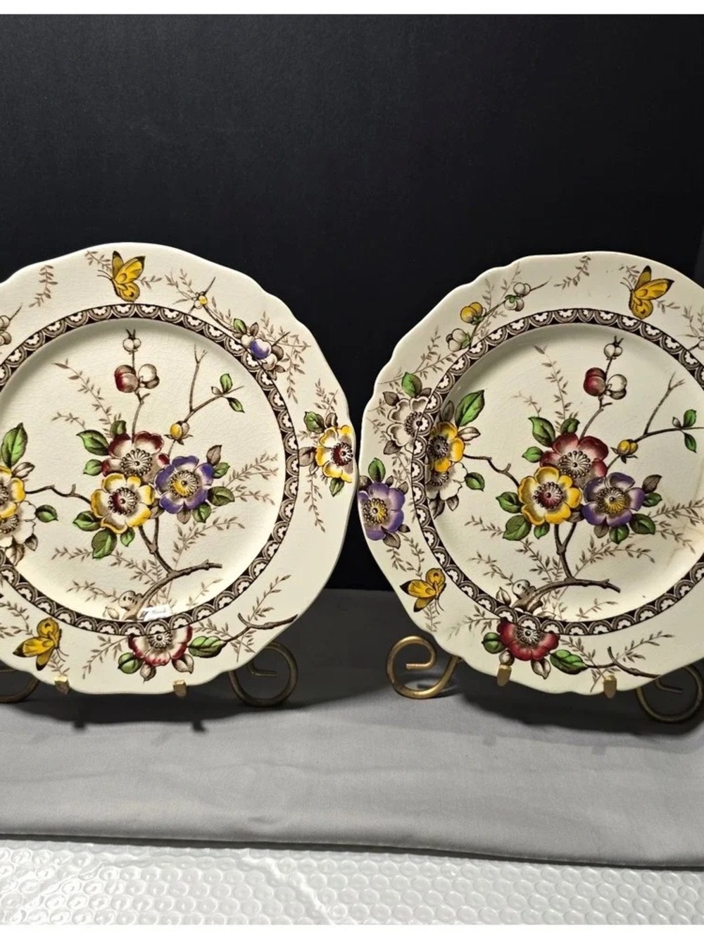 Hand-Painted Floral Porcelain Plate - Cream with Yellow, Purple & Green Accents